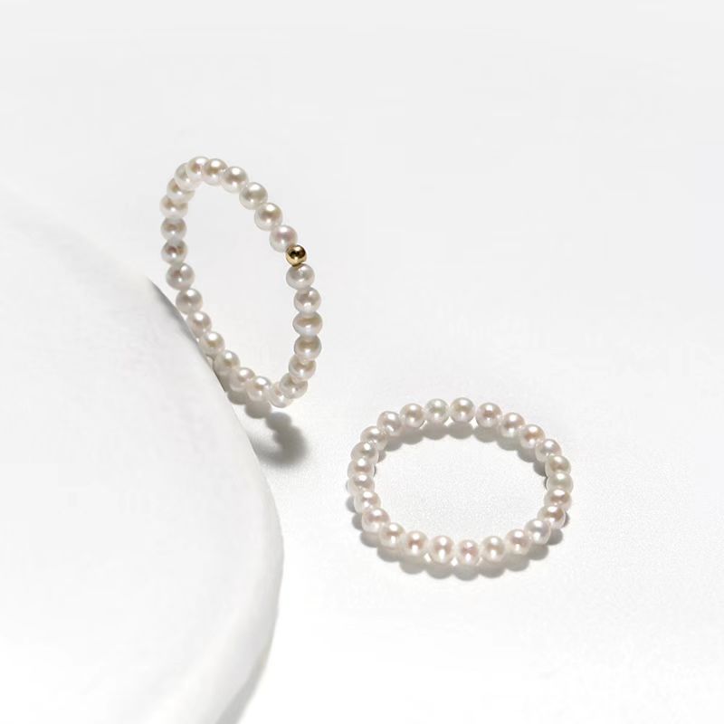 【三生专享】淡水有核2.5-3MM小米k金珍珠戒指（AB款）