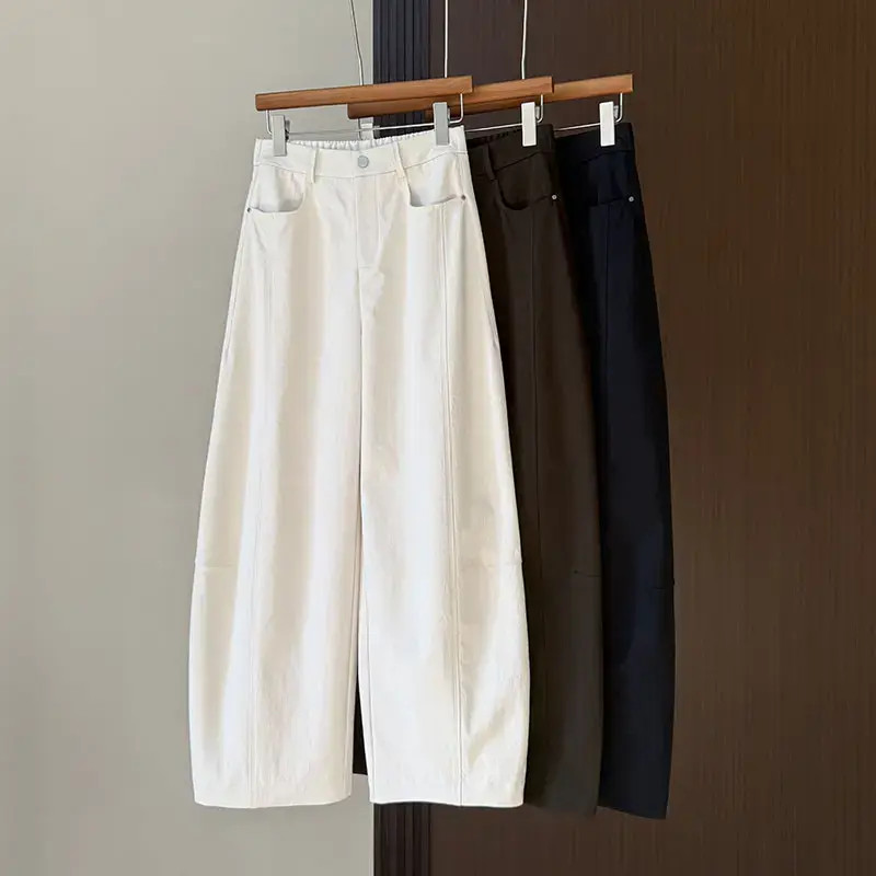 2025秋季新款抗皱哪吒裤女松紧腰九分裤休闲裤弯刀阔腿裤秋季极简
