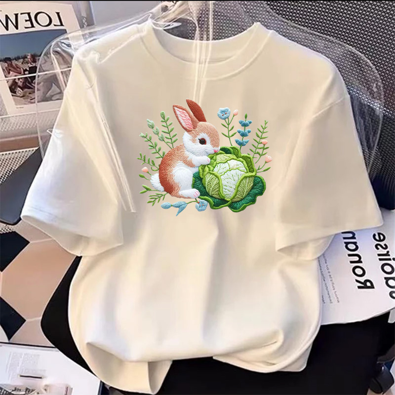 【兔子白菜】圆领短袖-潮流时尚男女同款夏季半袖宽松印花修身经典