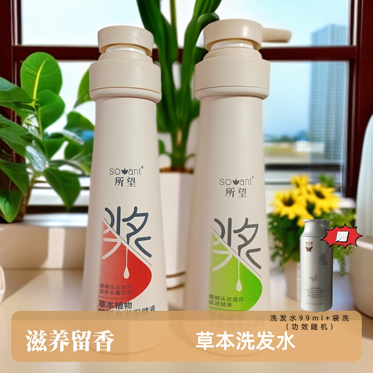 所望草本防脱育发养发洗发水套控油留香蓬松去屑止痒顺滑修护保湿