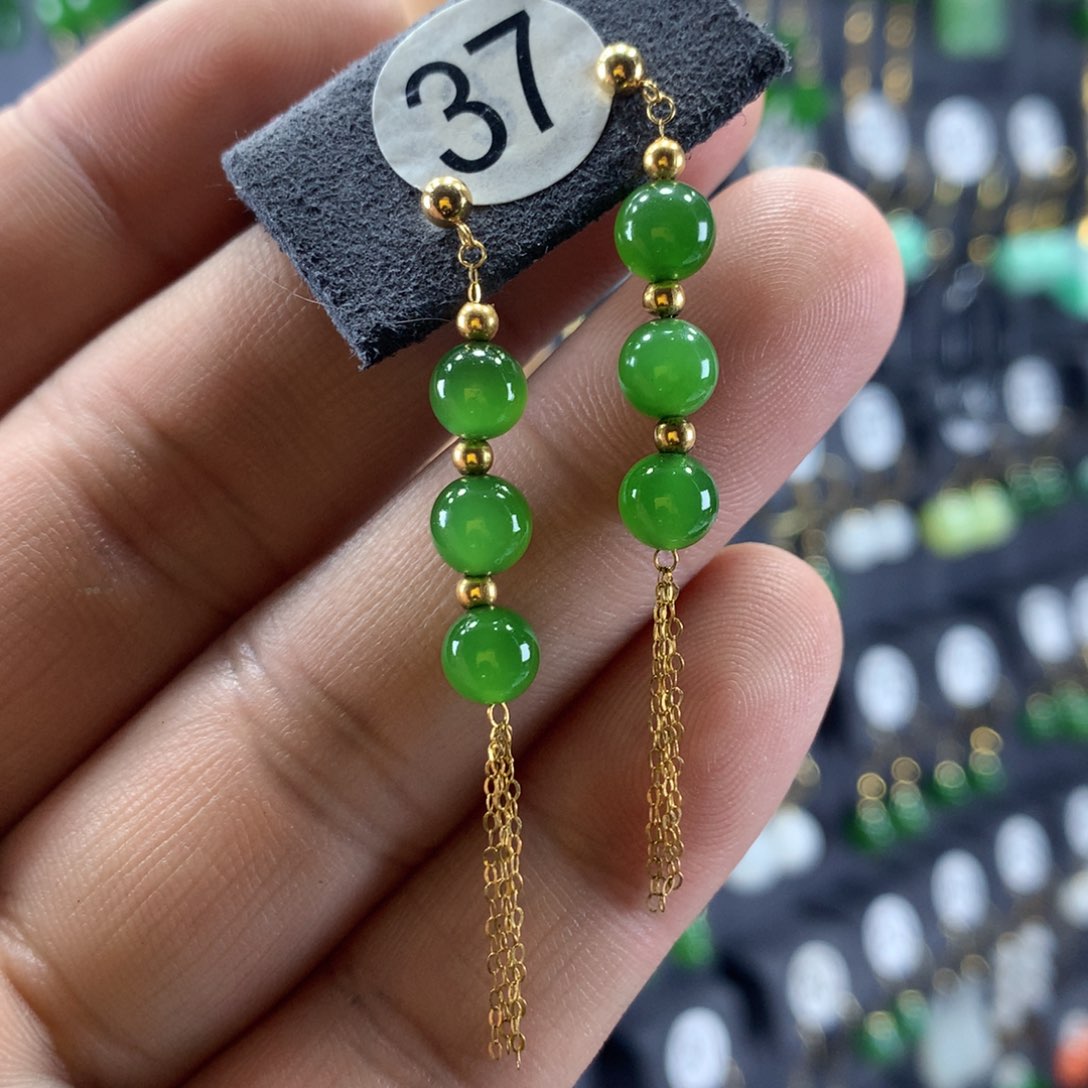 和田玉耳饰18K金镶嵌