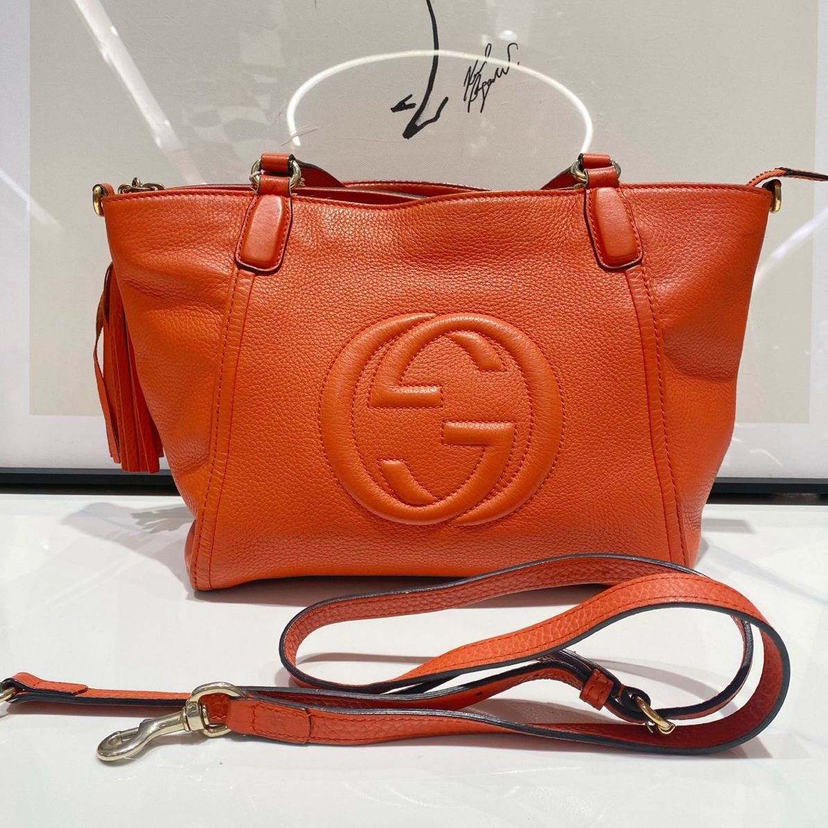 99新 GUCCI/古驰 Gucci古驰 橙色托特包（16127）