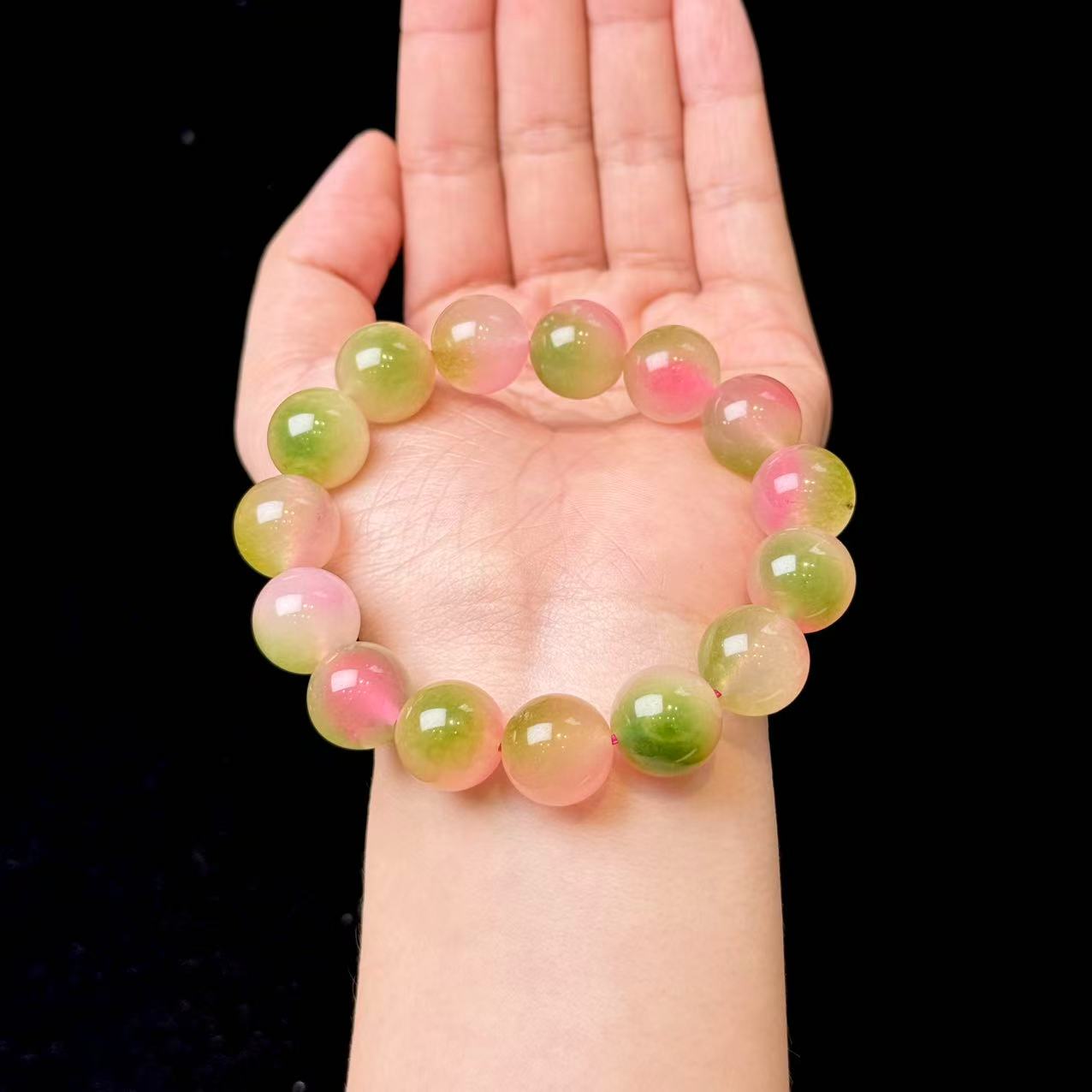 盐源樱花粉西瓜彩玛瑙手串14mm B39-05