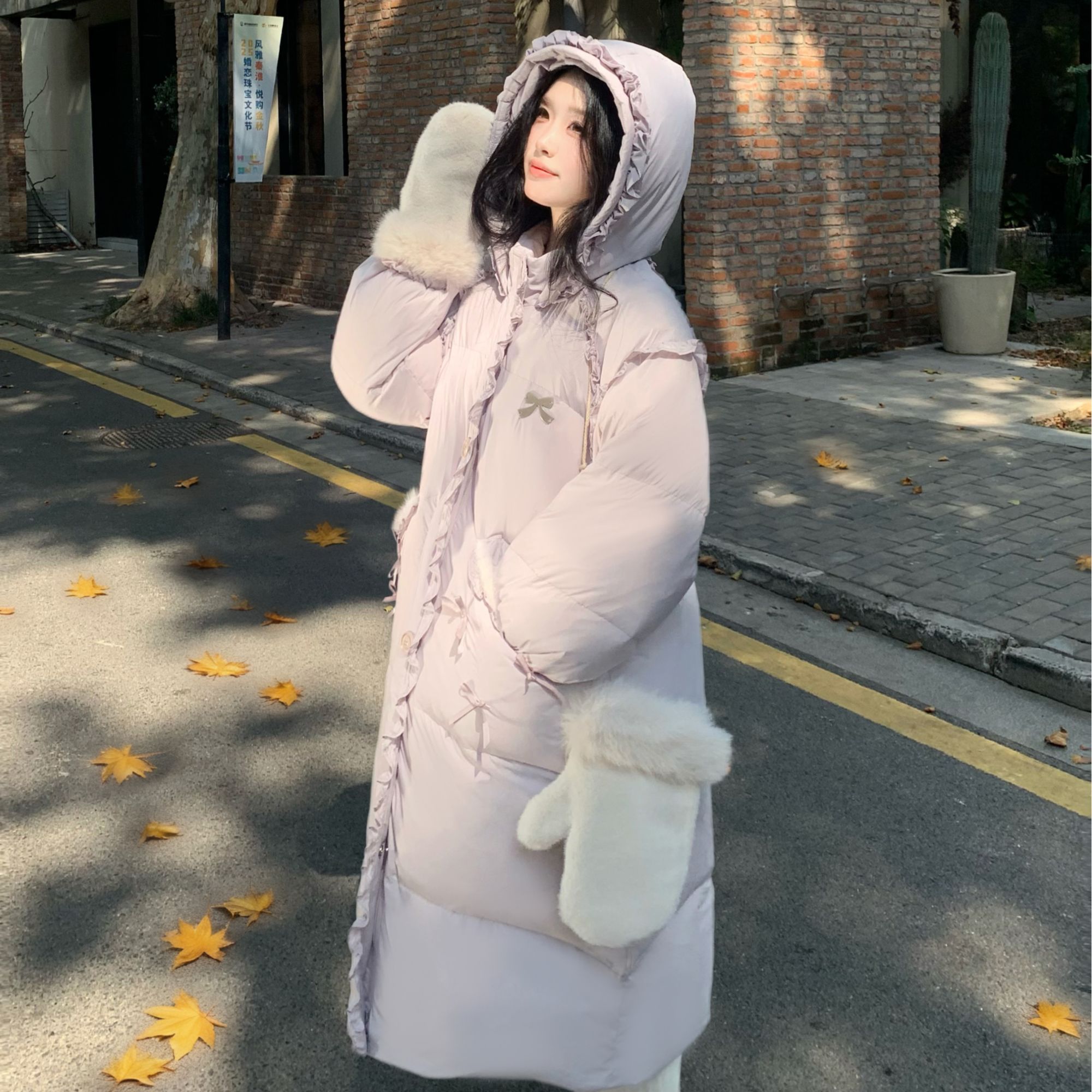 Blovelan仙罗雪境 少女蝴蝶外套木耳边羽绒服女