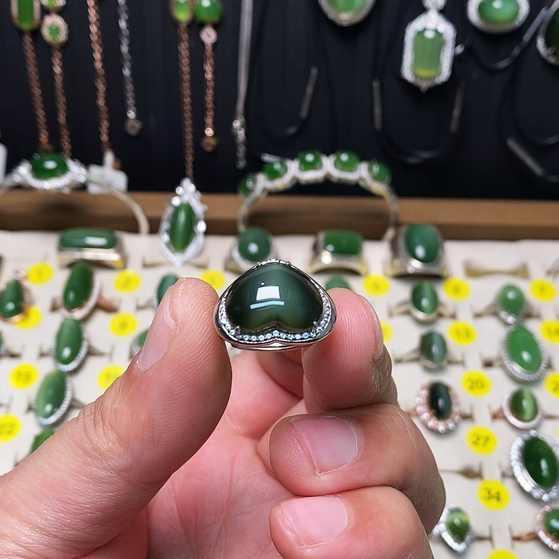 心***任和田玉（碧玉）银S925镶嵌戒指