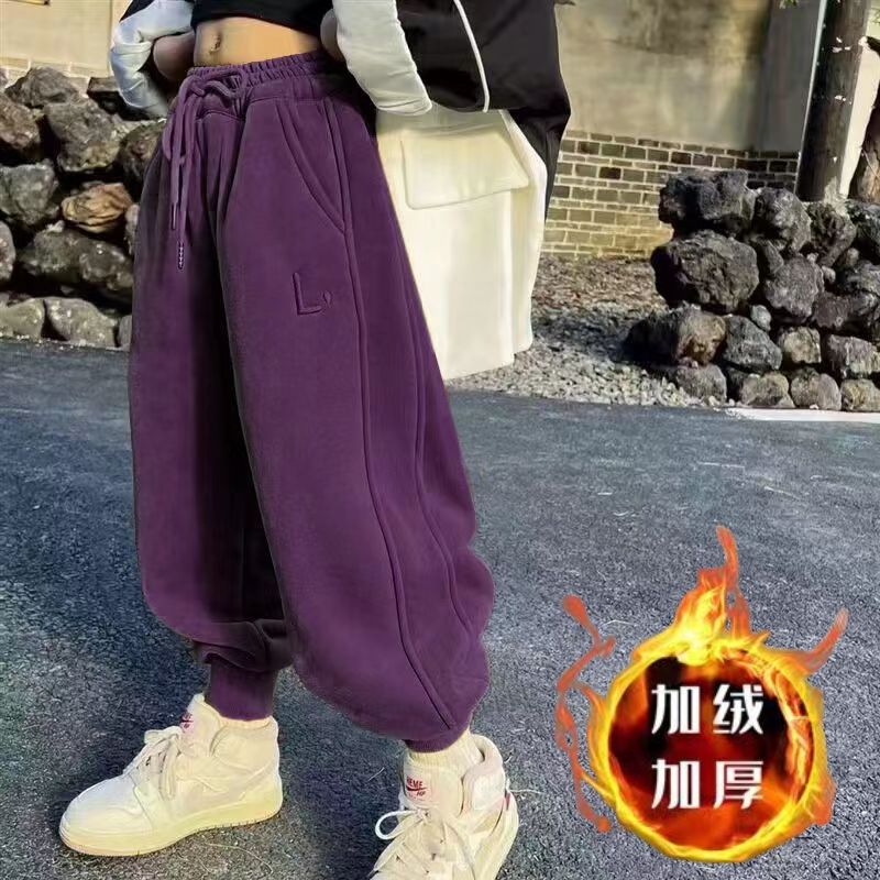 女童加绒款卫裤秋款裤子儿童中大童女宝女孩潮范宽松运动休闲裤子
