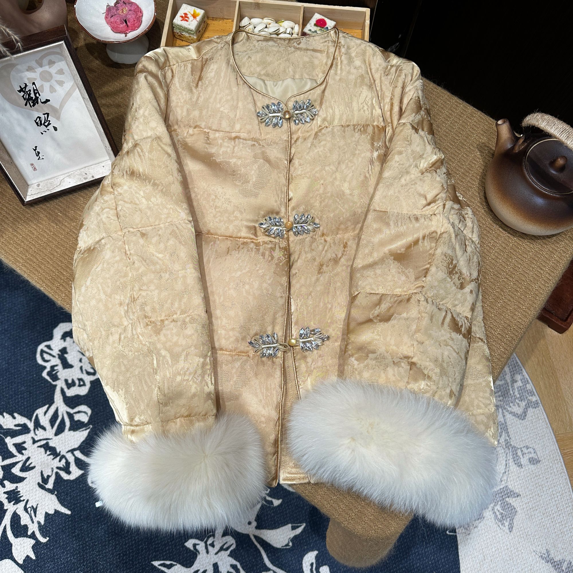 时尚冬季网红气质复古加厚加绒保暖外套中国风新中式古风秋冬