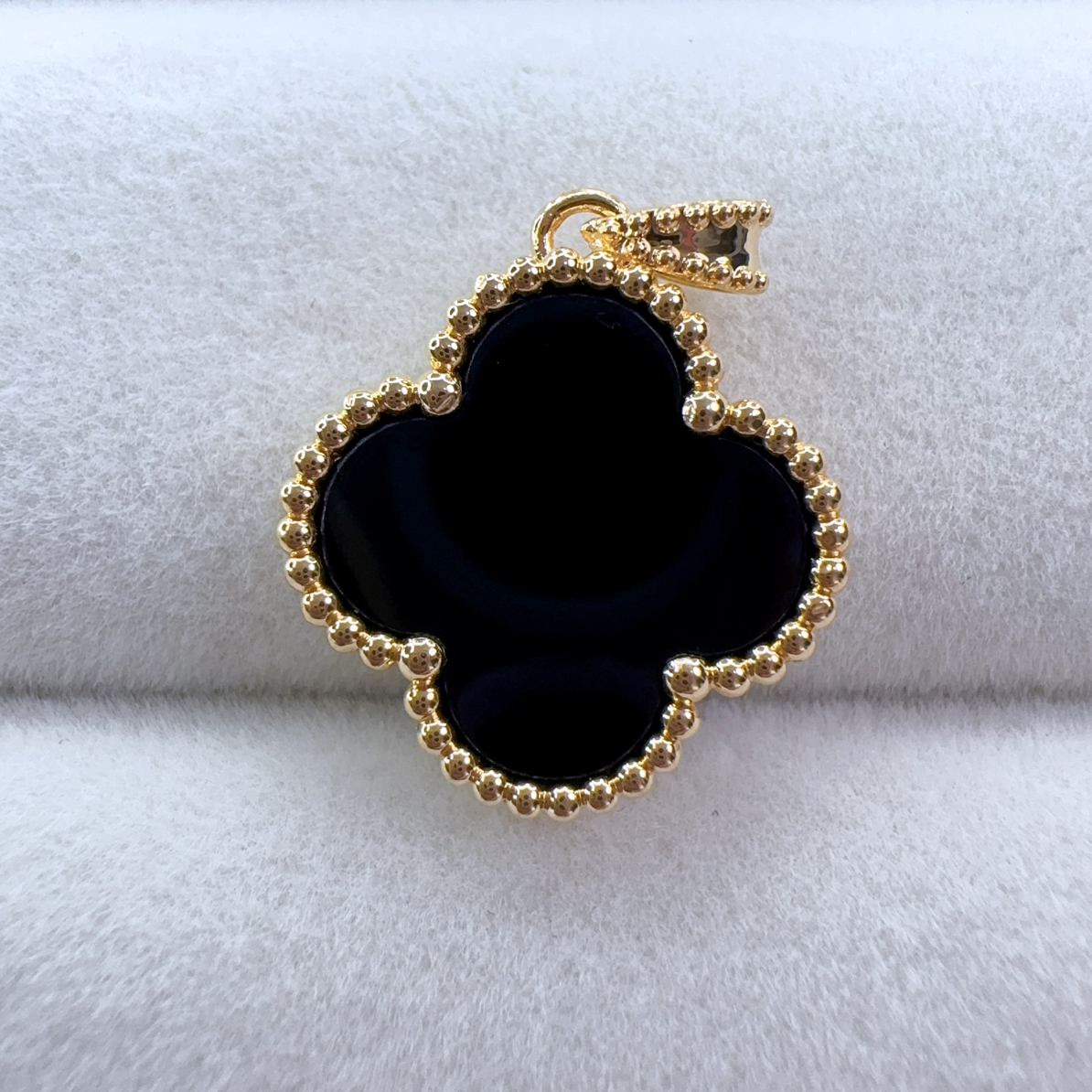 18K金黑玛瑙15mm吊坠轻奢气质时尚百搭四叶草