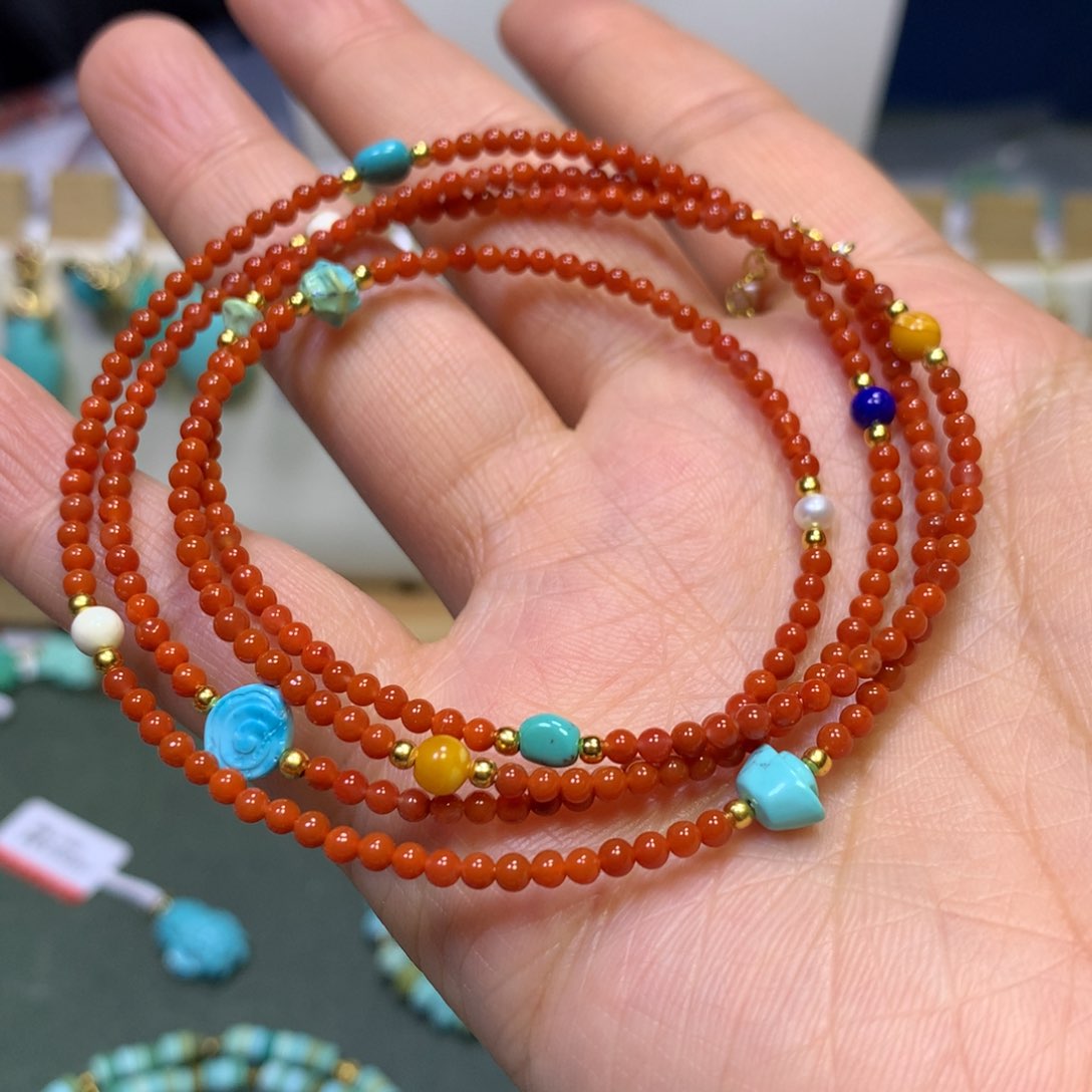 南红玛瑙项链银S925镀金镶嵌