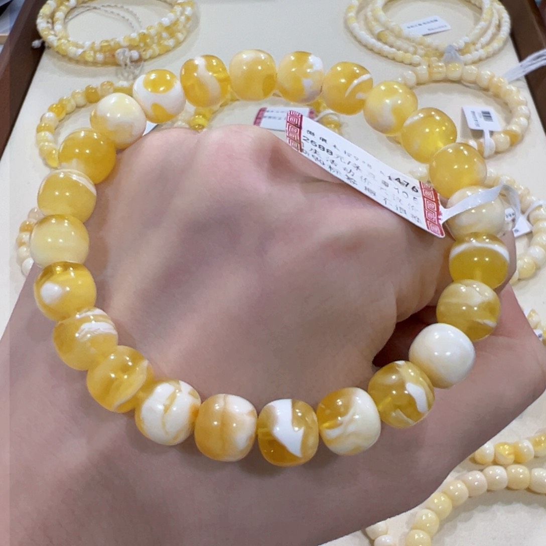 蜜蜡手链未镶嵌T*9m金瓷白