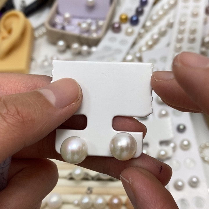 银S925镶嵌淡水珍珠珍珠耳钉10.7m