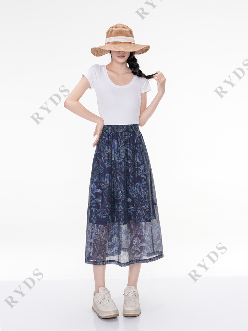 郑姐-2025休闲时尚碎花天丝亚麻半身裙女装优雅时尚印染花苞裙