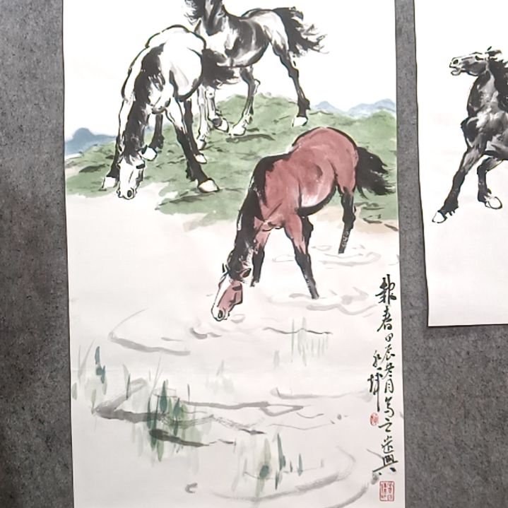 国画饶永辉手绘三骏图