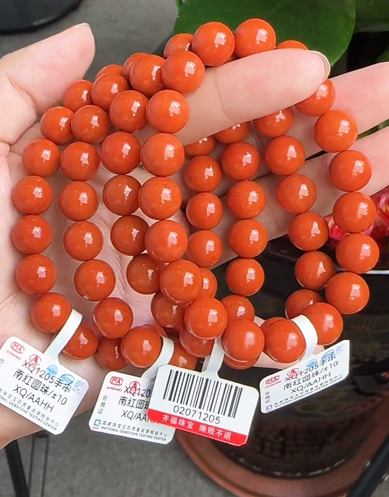 【齐福珠宝】XQ1205/10mm毕业级色标锦红圆珠单圈（多样性发其一）