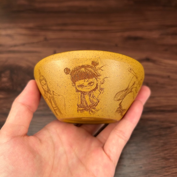 正品柴烧紫砂斗笠杯手工大容量茶杯哪吒题材正宗紫砂茶杯原矿紫砂