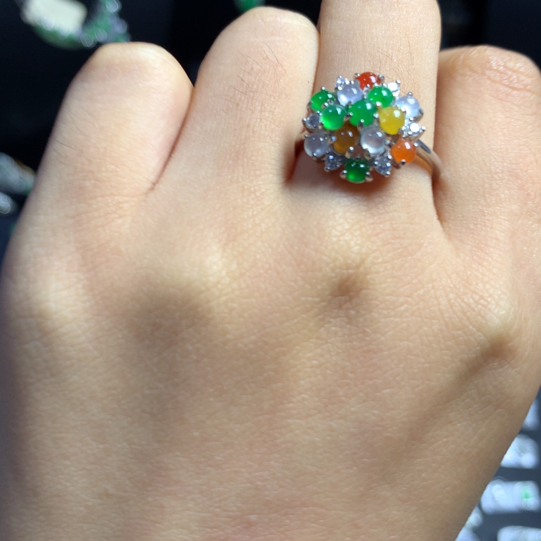 翡翠银S925镶嵌耳饰戒指