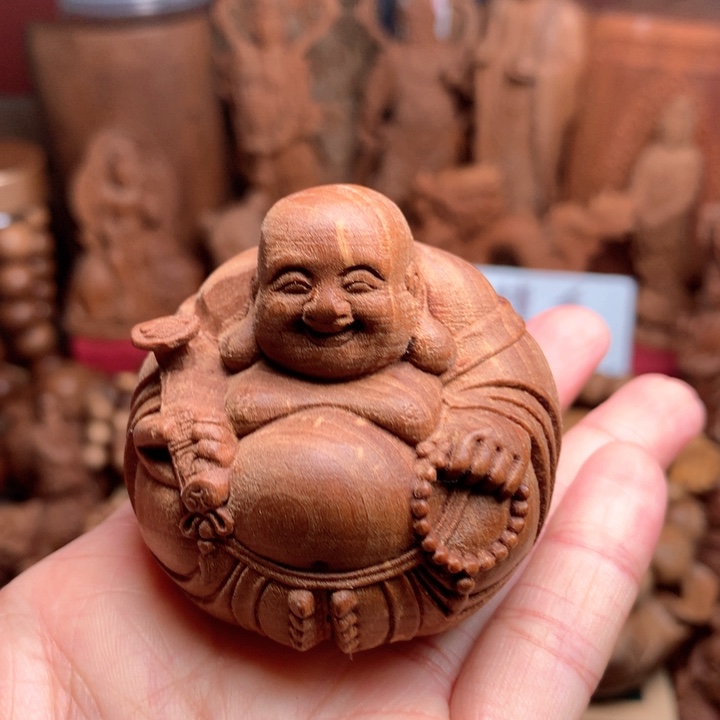 檀香木把件老山檀弥勒瑕疵