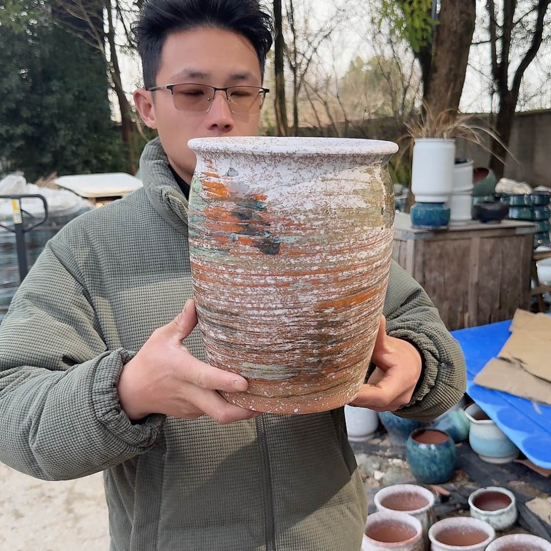 紫砂花盆口20高25（一个圈圈彩色