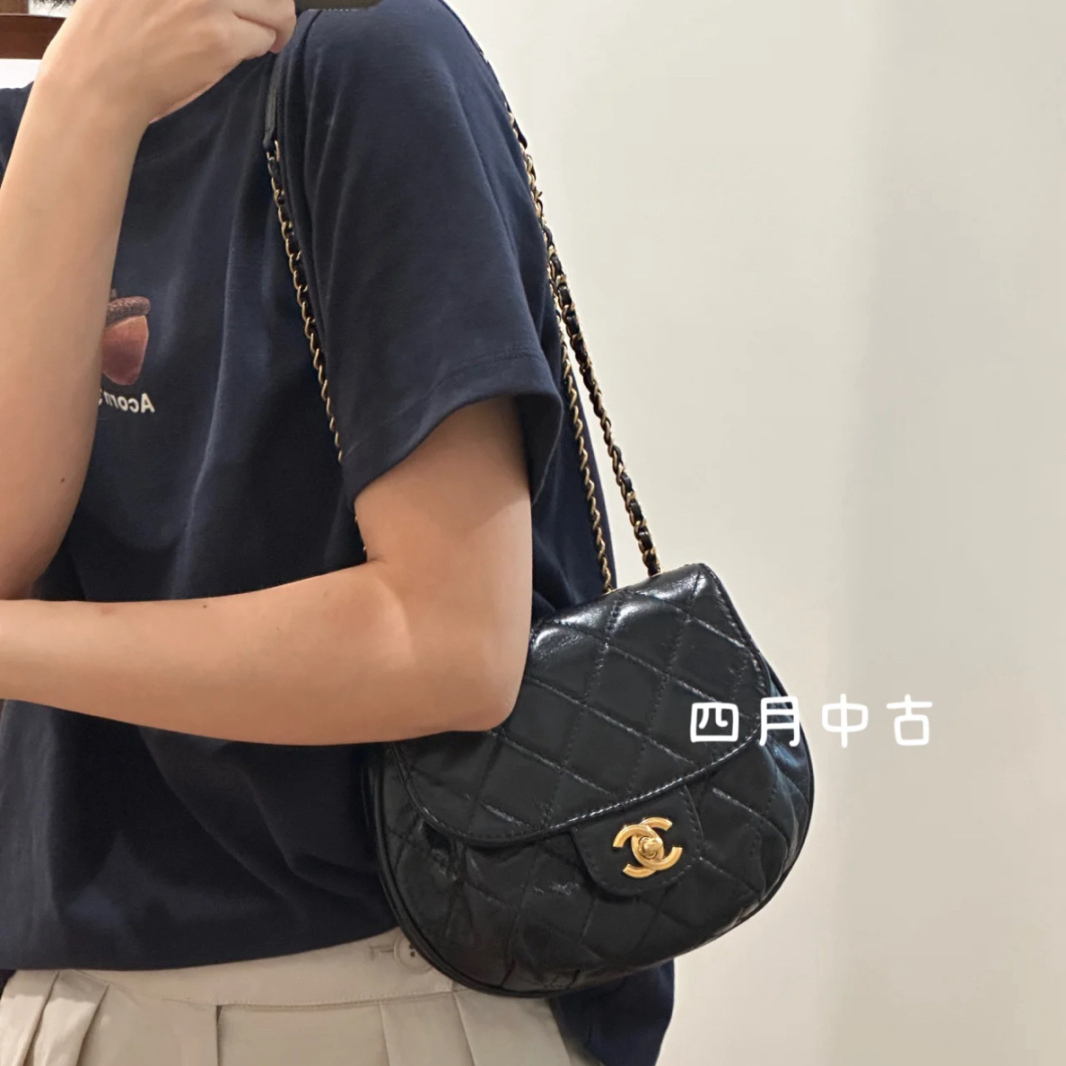 95新 Chanel/香奈儿 黑金油蜡牛皮小猪包
