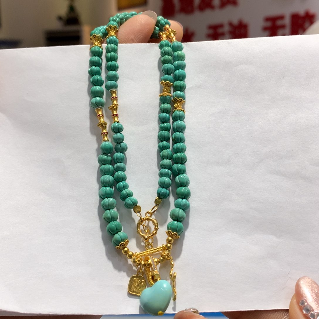 绿松石锁骨链银S925镶嵌