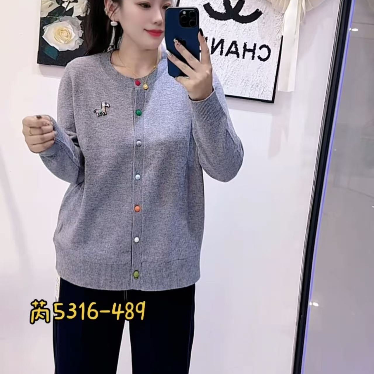 芮娜依莲5316圆领纯色不褪色针织女薄款衫黑色网红秋冬女装小衫