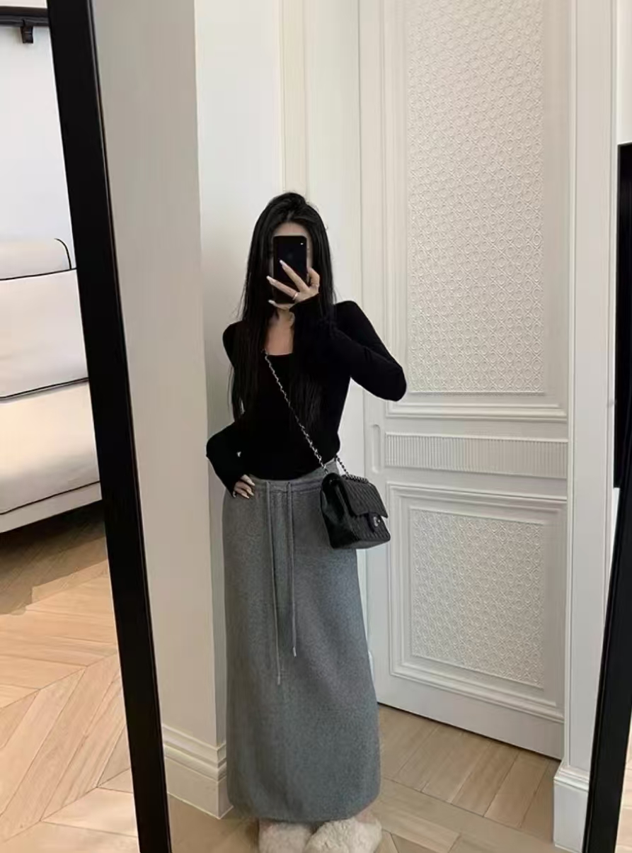 松弛|半身裙春季显瘦直筒百搭韩系抽绳休闲