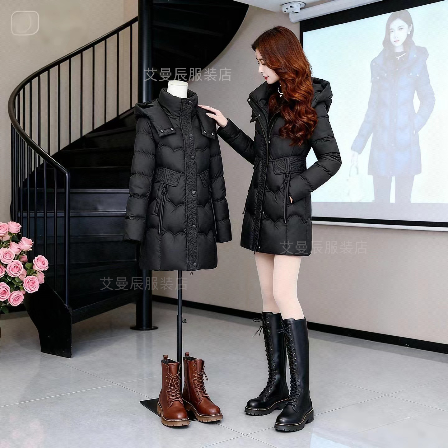 《石墨烯》冬季新款中长款棉服外套国潮风时尚保暖收腰修身棉袄女装