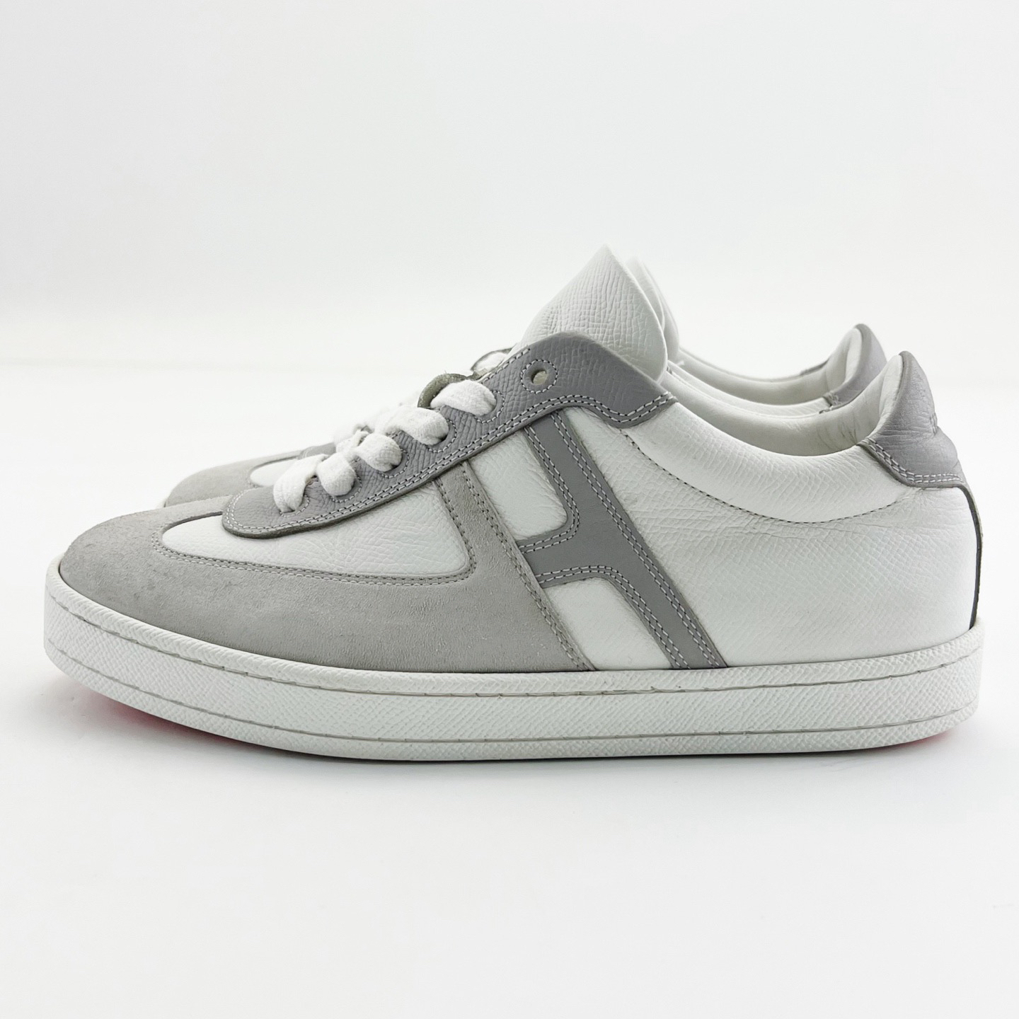 95新 Hermes/爱马仕 36.5码/白灰拼色低帮红底德训鞋/17225683