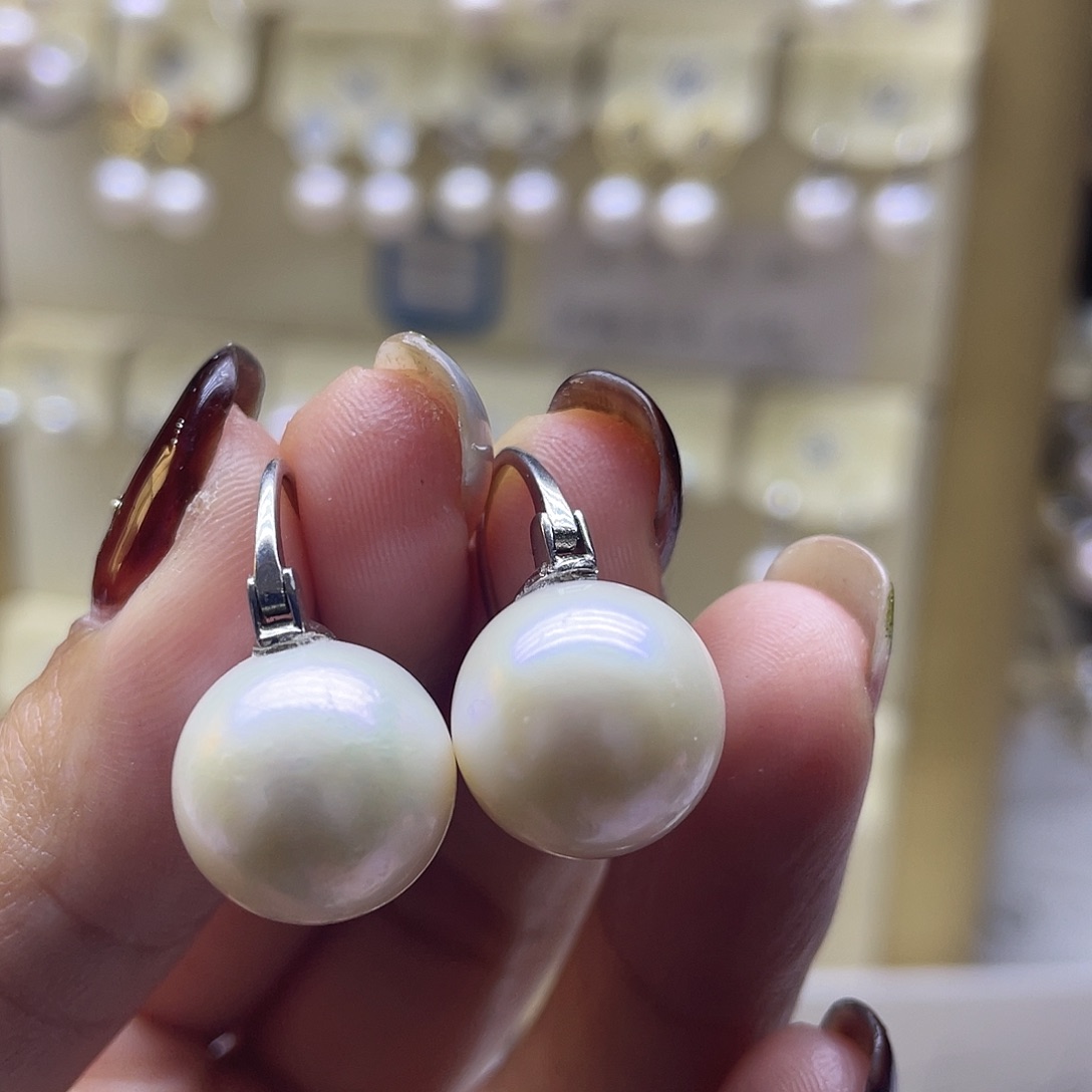 耳饰银S925镶嵌淡水珍珠