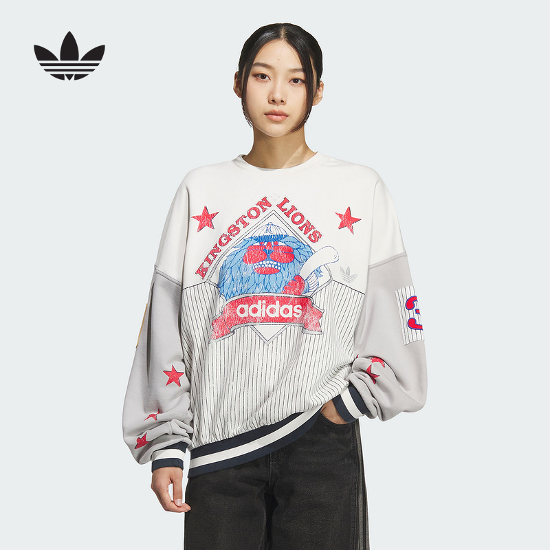 Adidas阿迪达斯三叶草男女款印花运动圆领卫衣套头衫KG3146