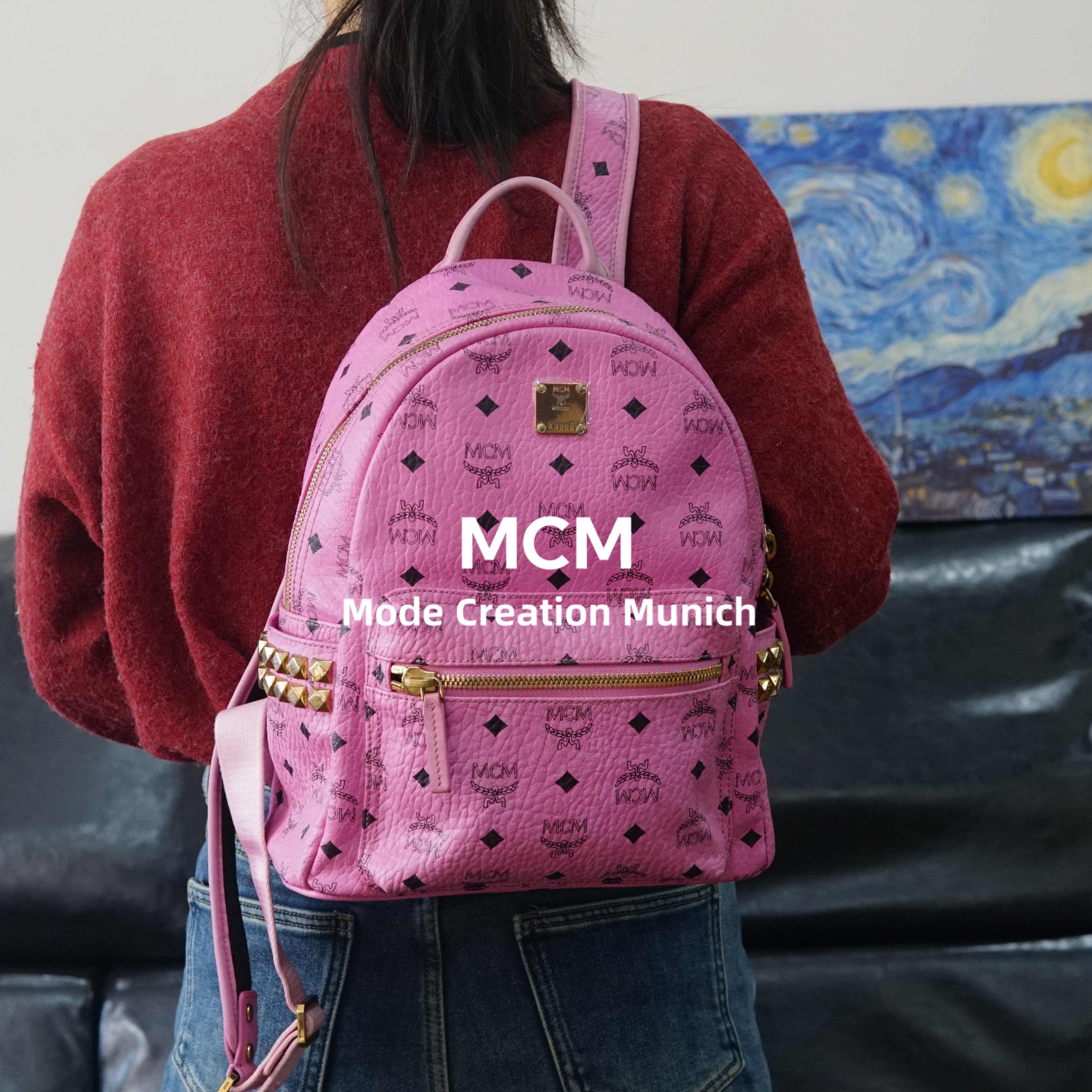 95新 MCM 粉色双肩包/HD12631042/1042