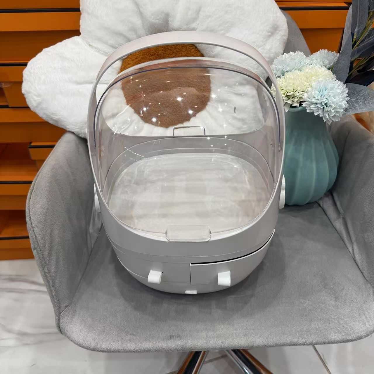 桌面家用化妆品收纳盒防尘翻盖化妆品抽屉式梳妆台置物架子 YZ