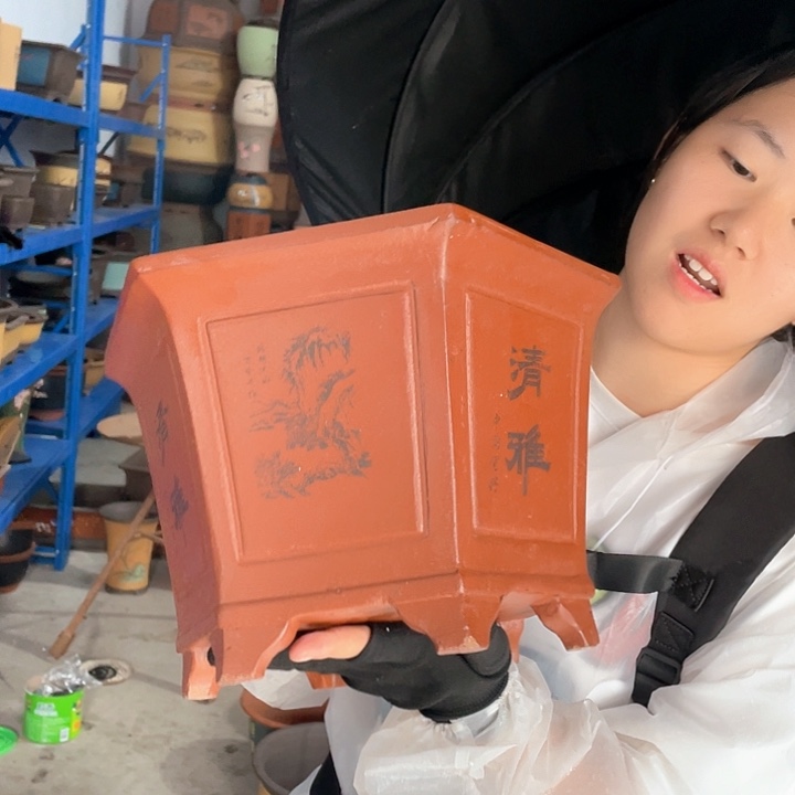 32红清雅六方花盆花盆花盆