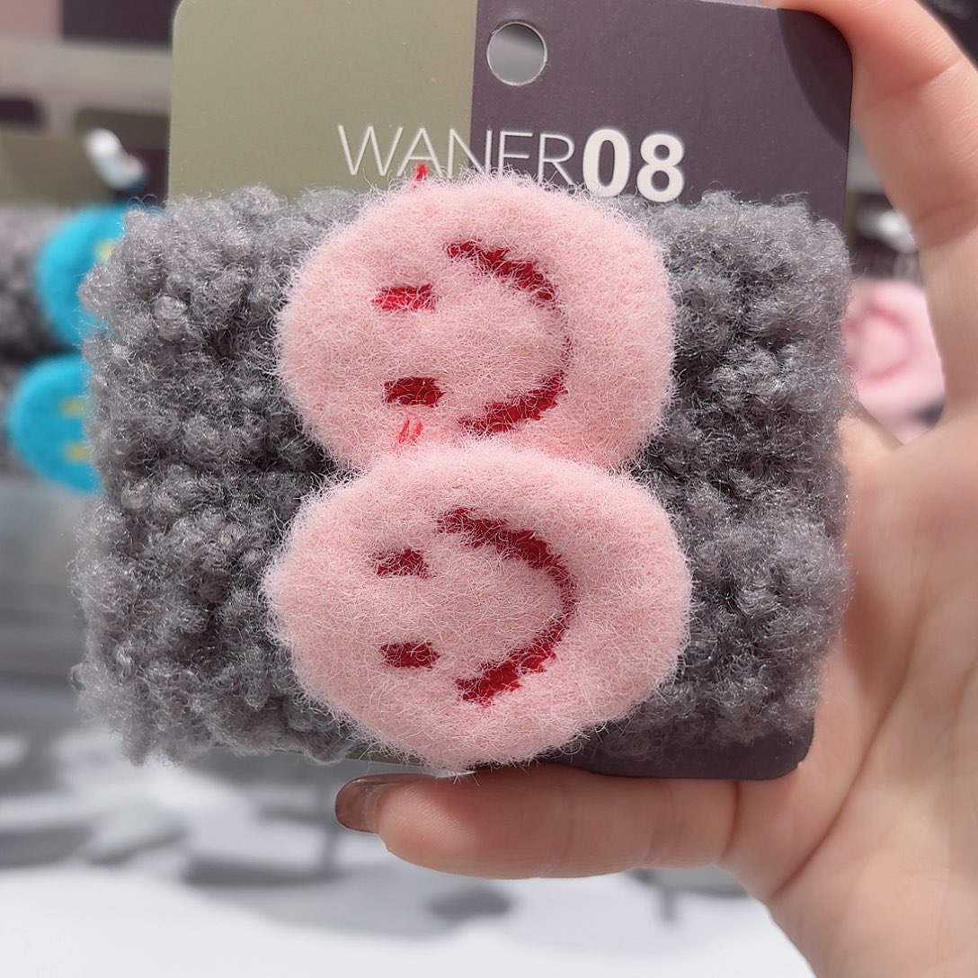 皮质铁合金粉色笑脸拜拜夹