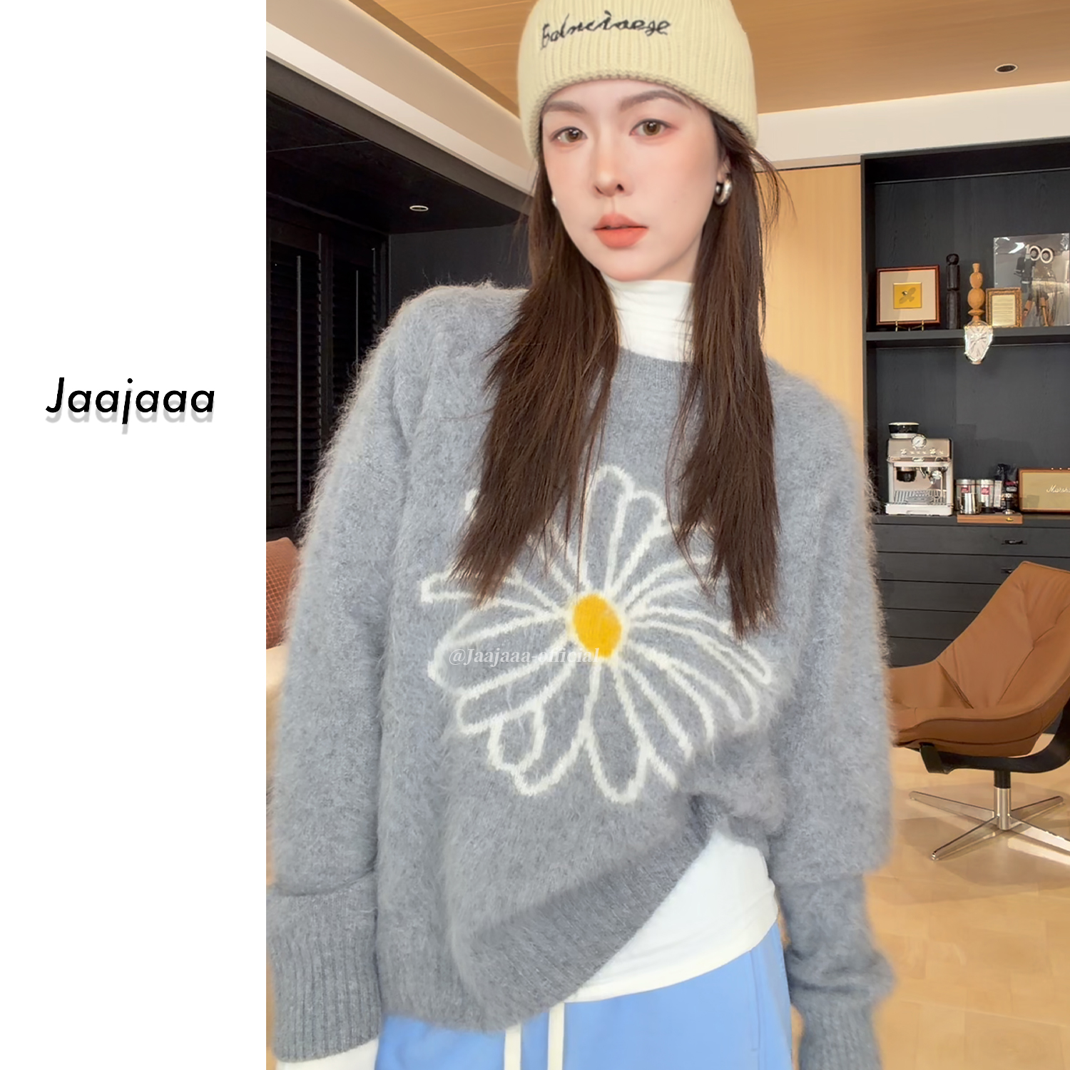 Jaajaaa浅浅冬菊 冬季针织毛衣简约套头毛衣长袖冬季针织衫/EBIA