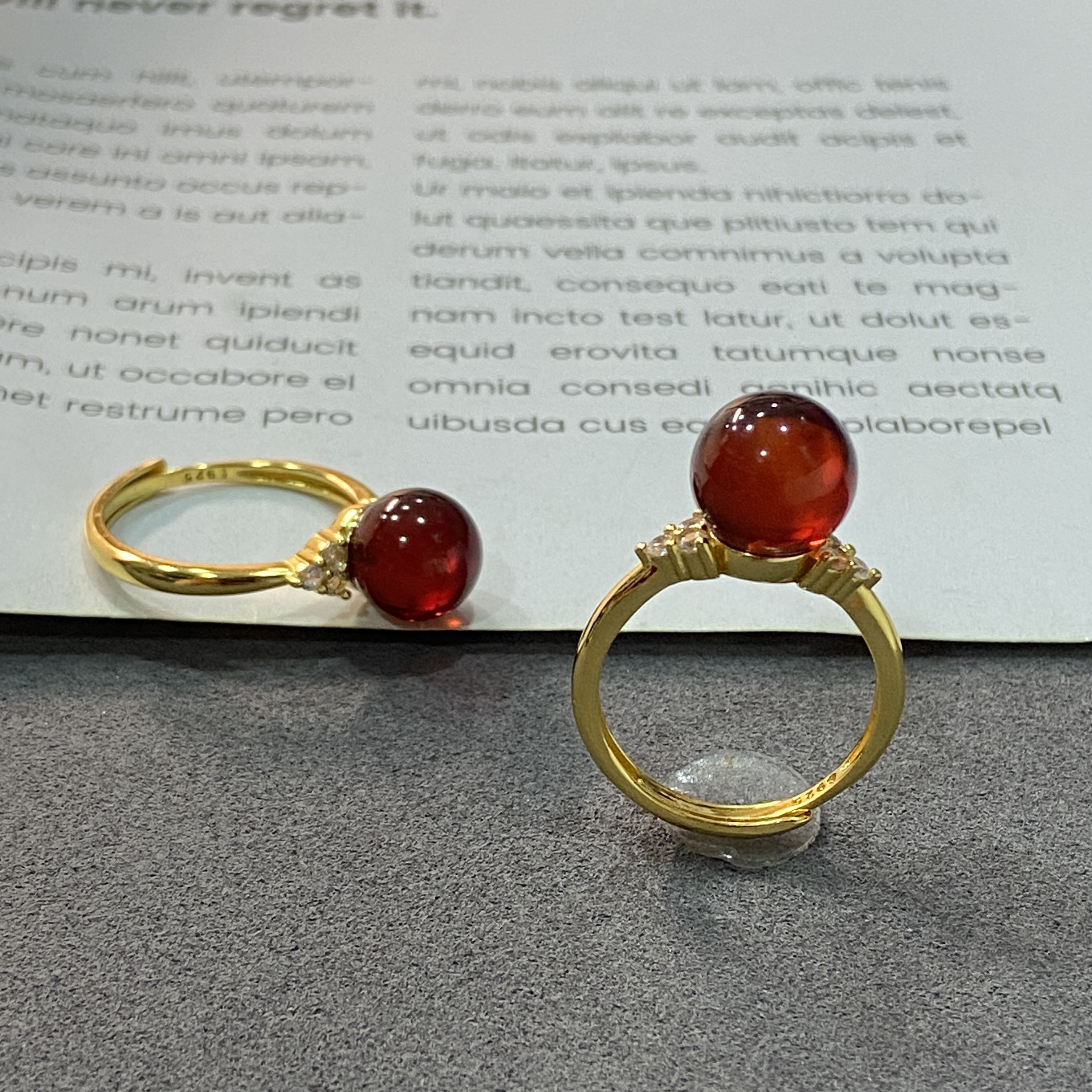 【胖丁珠宝】s925银镶琥珀戒指12-H32P13【多样性发一件】9mm