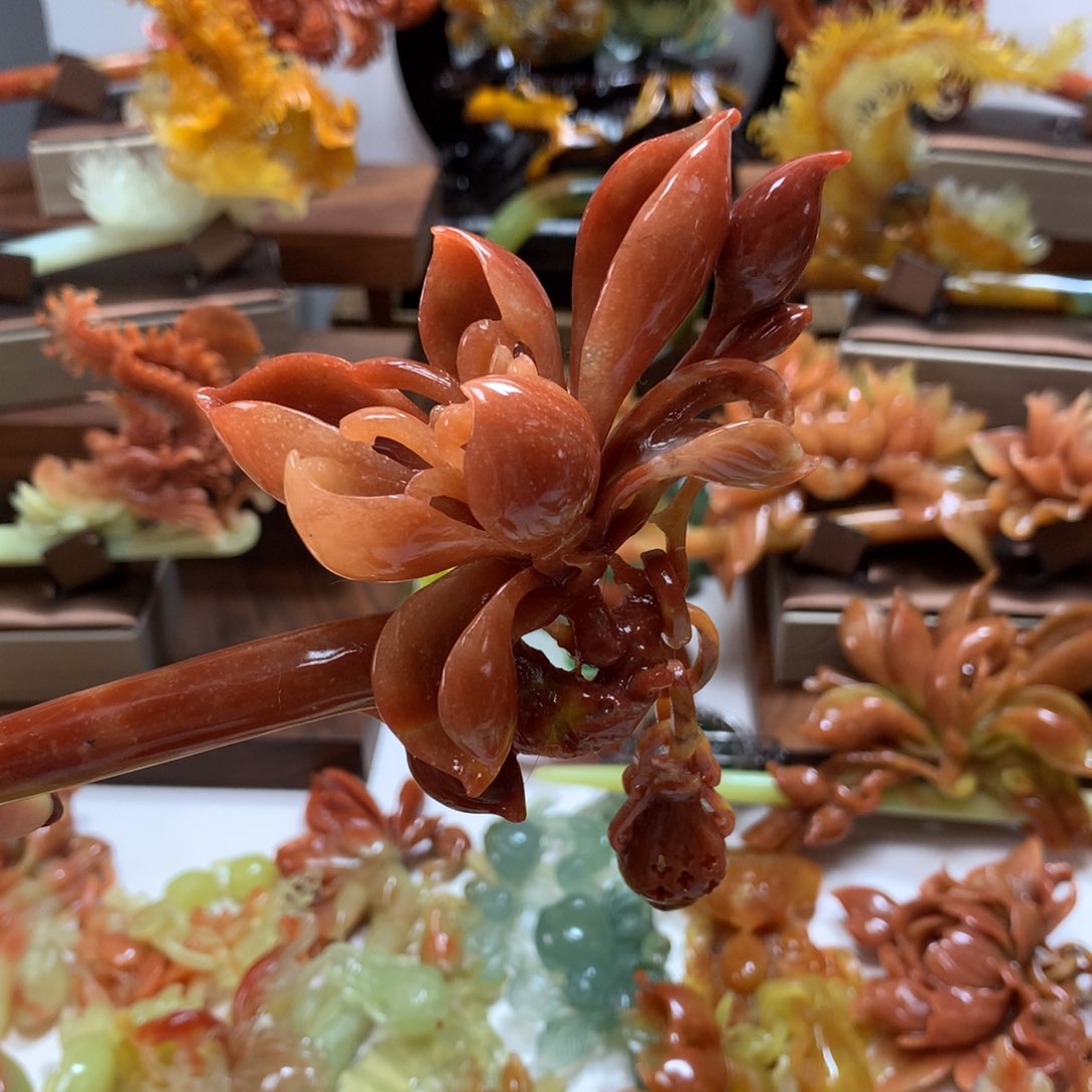 蛇纹石玉发饰未镶嵌素**心