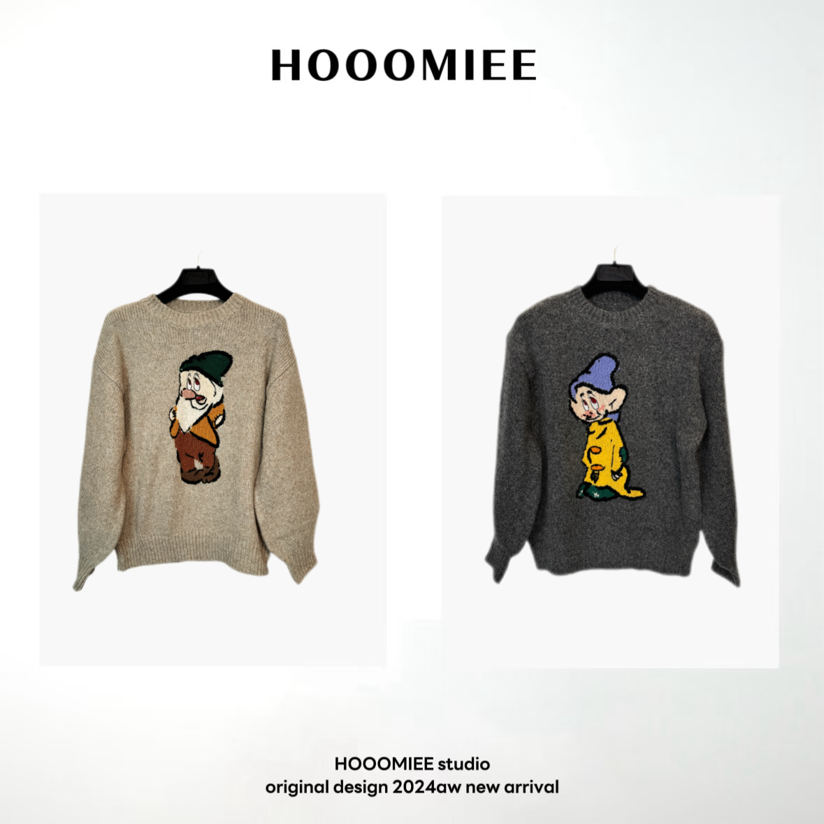 Hooomiee童趣潮流矮人减龄百搭女士圆领毛衣260