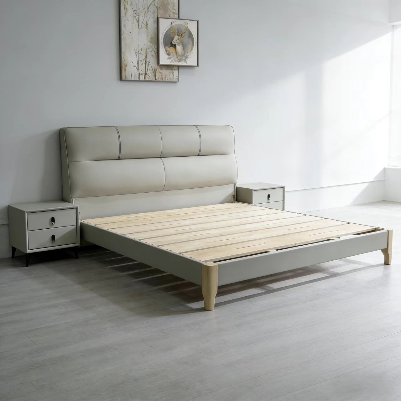 轻奢现代简约风格软包真皮卧室双人床