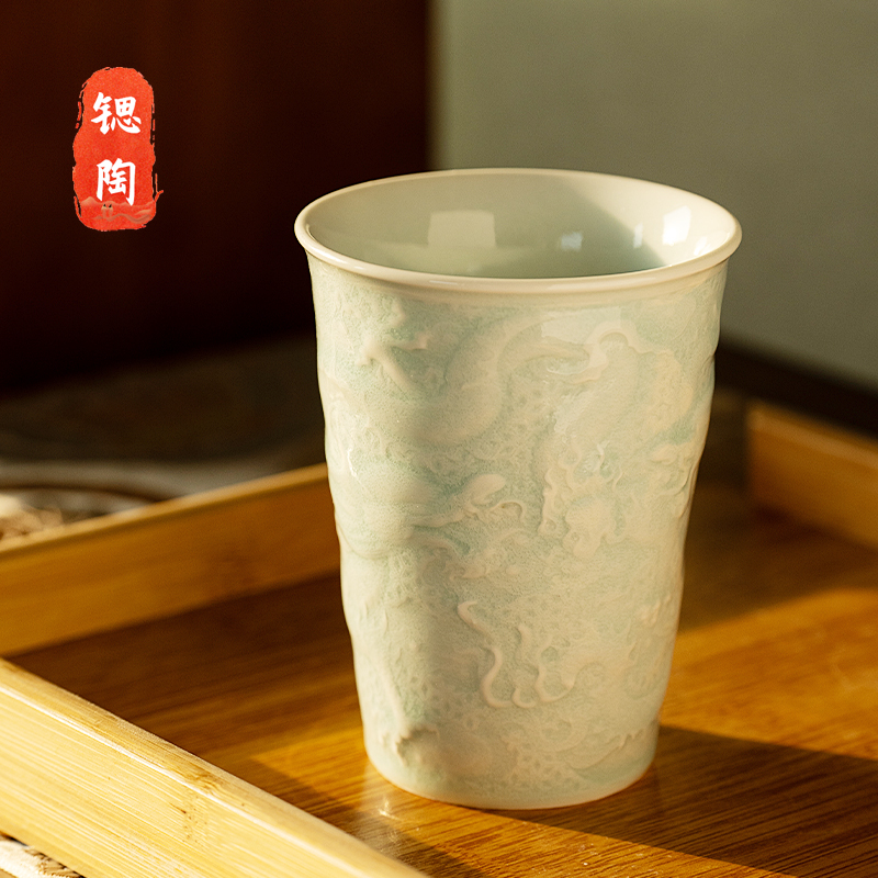 松雨轩龙纹手工雕刻可乐杯水杯茶杯大容量-210ml