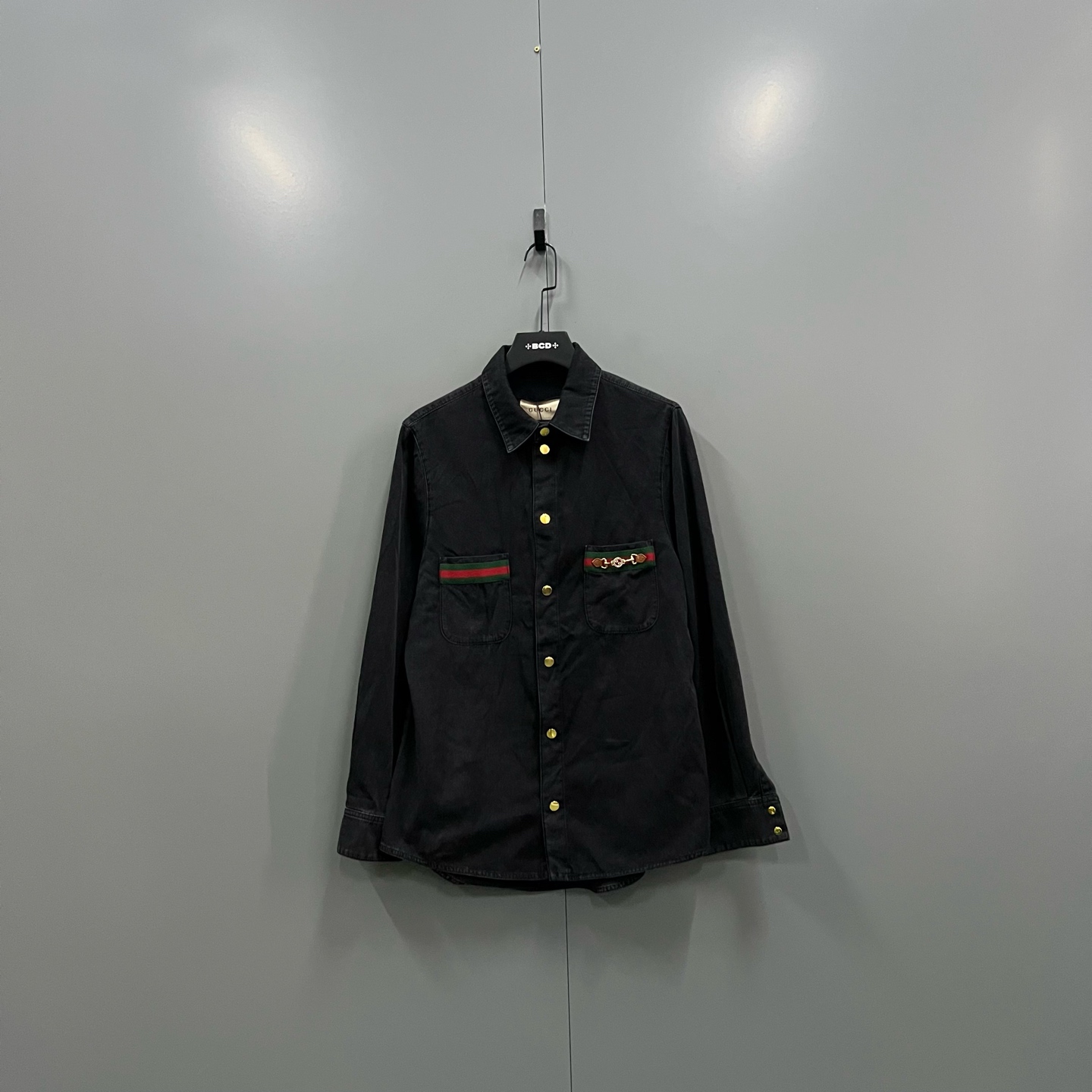 99新 GUCCI/古驰 h811 018432  条纹拼色长袖衬衫 46码