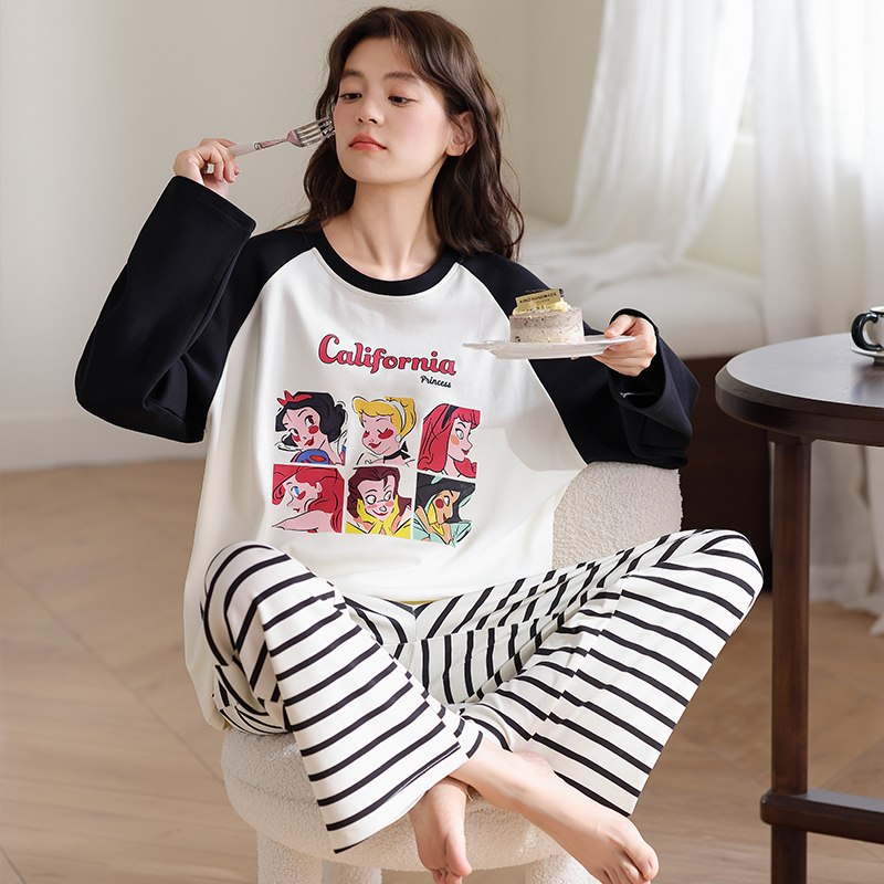 秋冬季2025新款睡衣精梳棉条纹休闲少女长袖春秋可外穿家居服套装