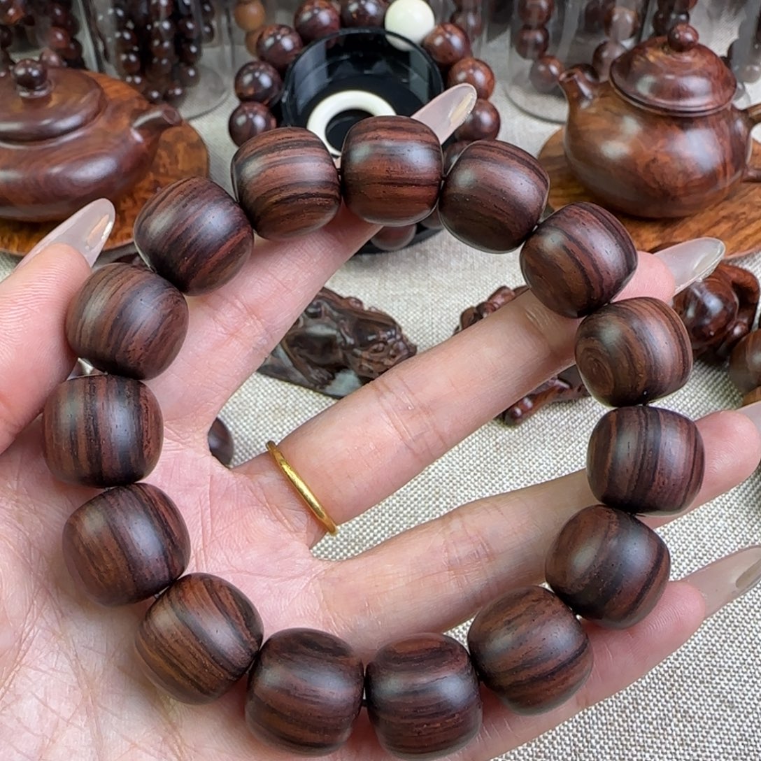 黄花梨/降香黄檀手串/手链质感紫红底黑线金光线