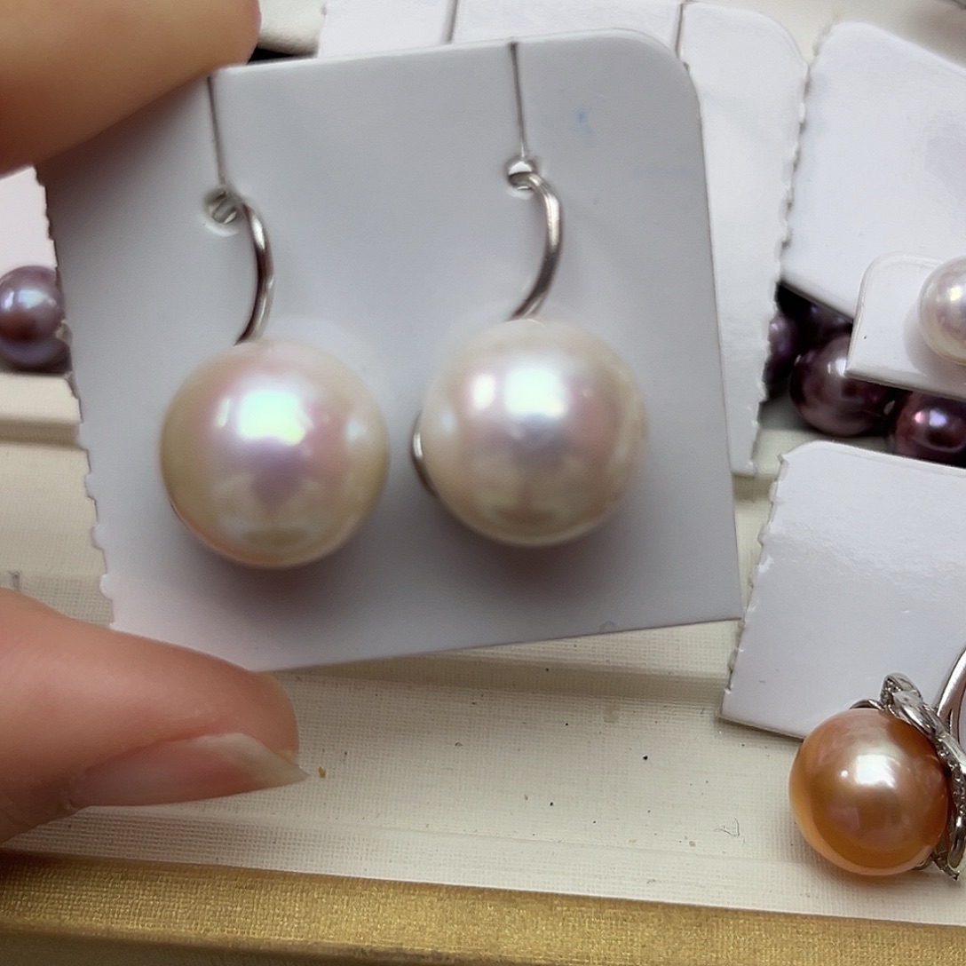 耳饰银S925镶嵌淡水珍珠