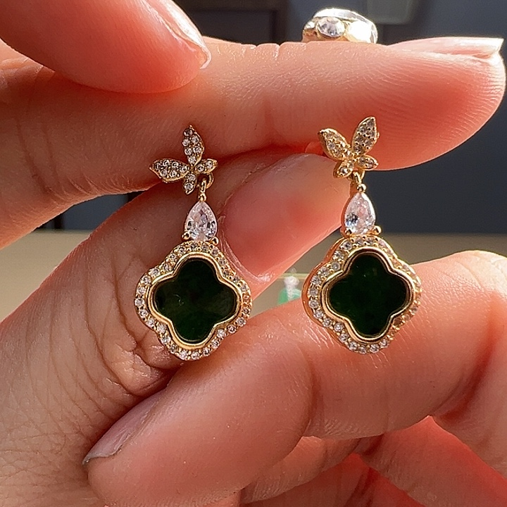 翡翠耳饰银S925镶嵌耳饰