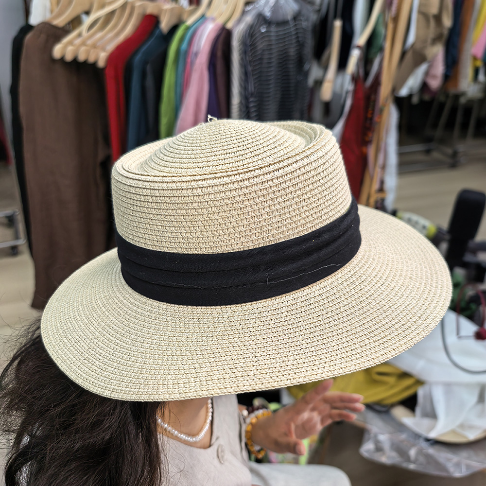 法式平顶遮阳草帽女夏新款防晒帽子沙滩帽海边度假太阳帽 HB0342