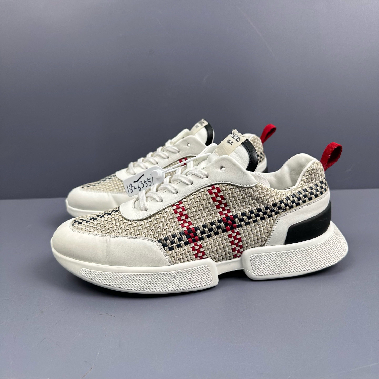 95新 Hermes/爱马仕 40.5 爱马仕白编织板鞋休闲鞋 鞋舌小瑕疵265