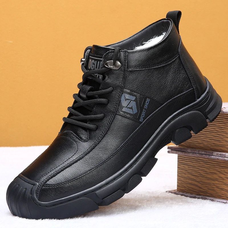 7907-1皮鞋男冬季新款百搭防滑棉鞋男休闲鞋加绒加厚保暖爸爸鞋潮