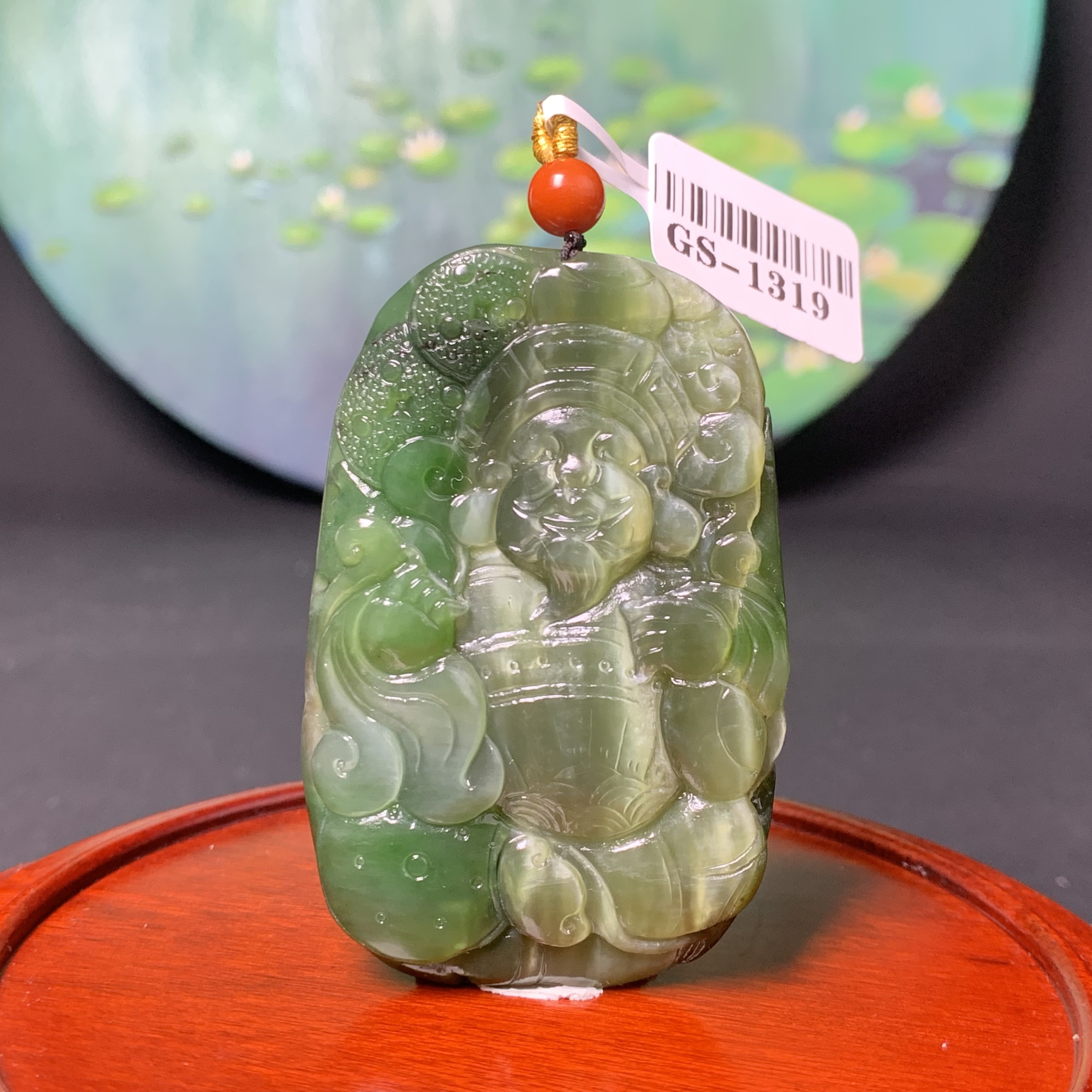 H037 和田玉碧玉猫眼黄绿财神吊坠