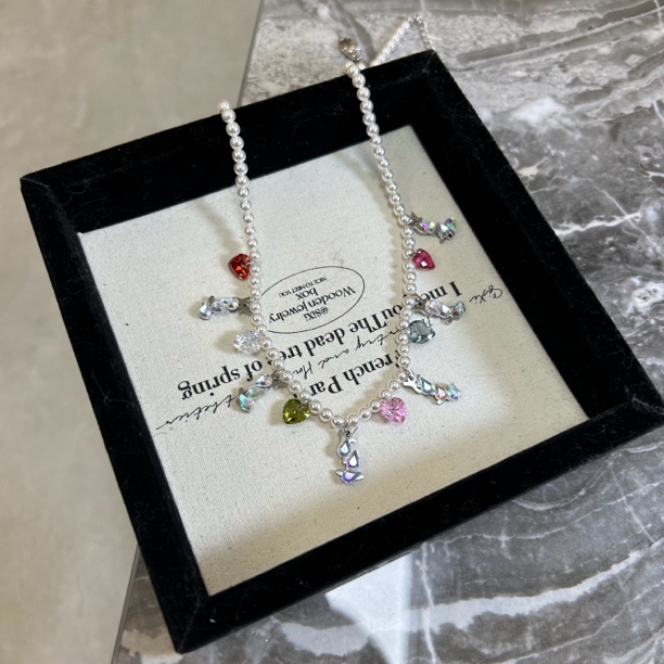 铜合金仿珍珠项链 多个爱心锆YS字母项链XL3925